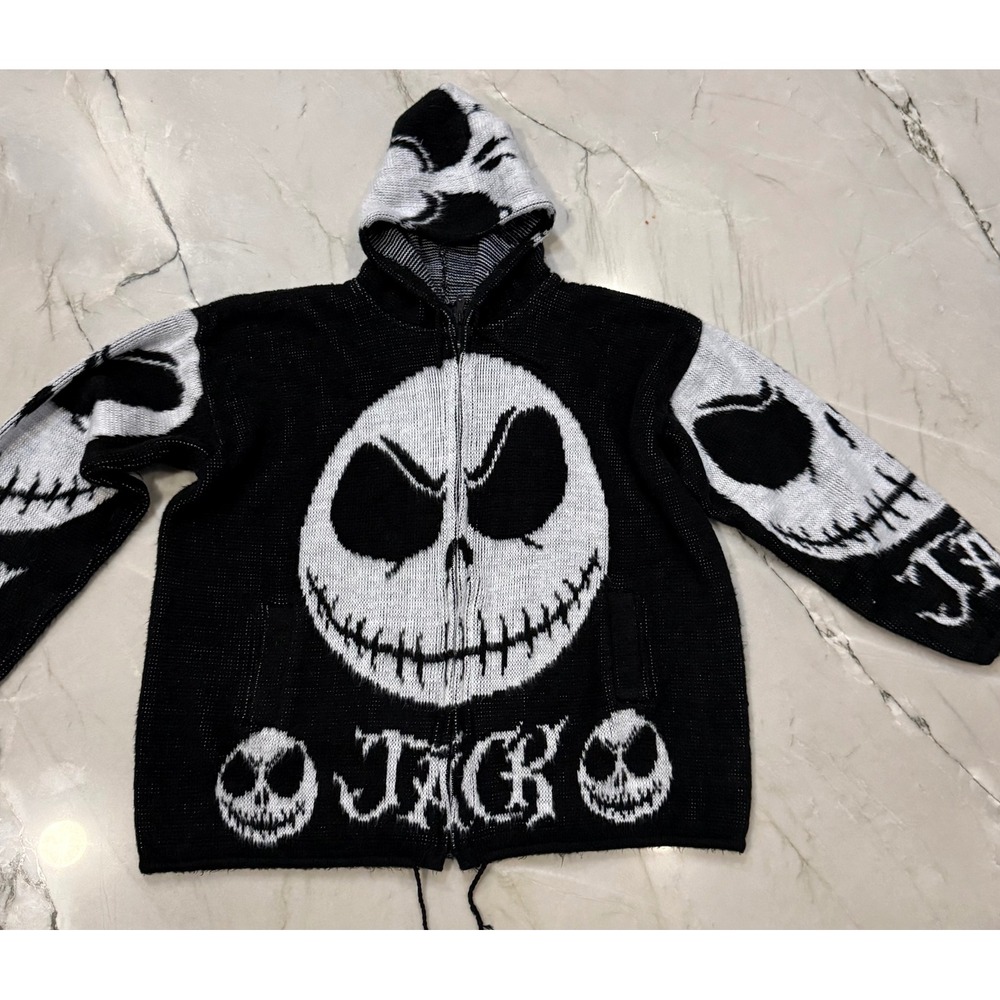 Jack Skellington Knit Zip Hoodie Jacket Tejidos Ruminahui Alpaca Wool Size Large